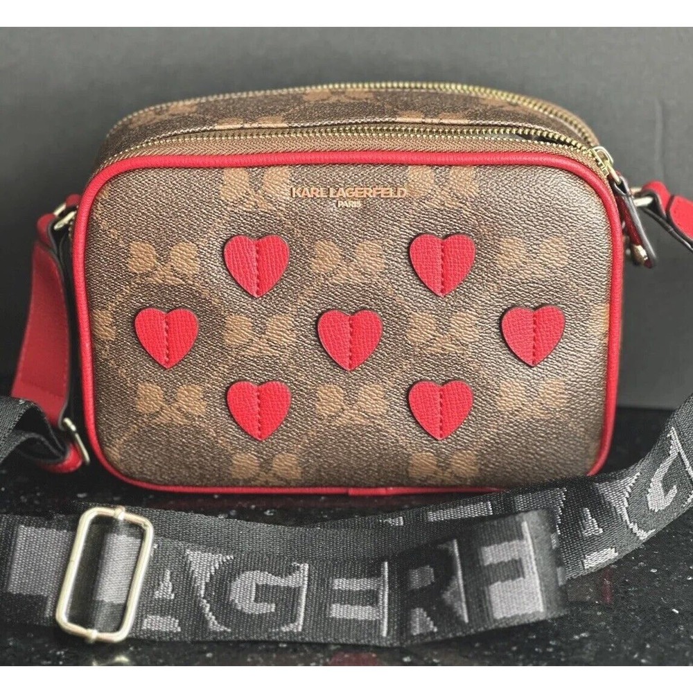 NWT Karl Lagerfeld Paris Maybelle Crossbody Bag w/ Red Hearts 4 Your Valentine